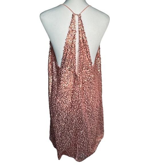LULUS XL Pink Sequin Spaghetti Strap V Neck Party Mini Dress Sparkly Slinky Sexy - Picture 4 of 9